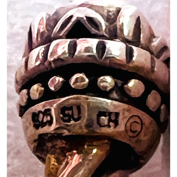 Silver 925 Twisted Rope Open Cuff Bracelet Ornate End Caps Unisex 7.25" diameter - Picture 6 of 7